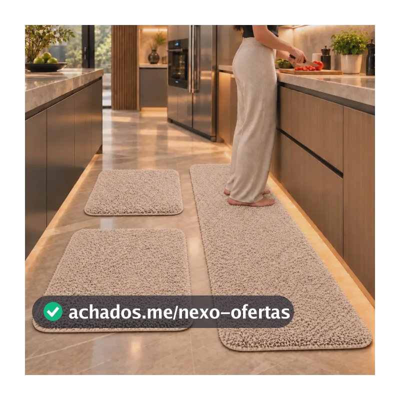 Tapete Cozinha Quarto Soft Jogo 3 Peças Antiderrapante Macio 1.2 M 40 Cm Bege