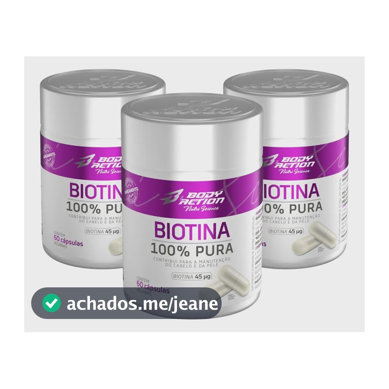 Kit 3x Biotina 100% Pura Total 180 Cápsulas Bodyaction Sem Sabor