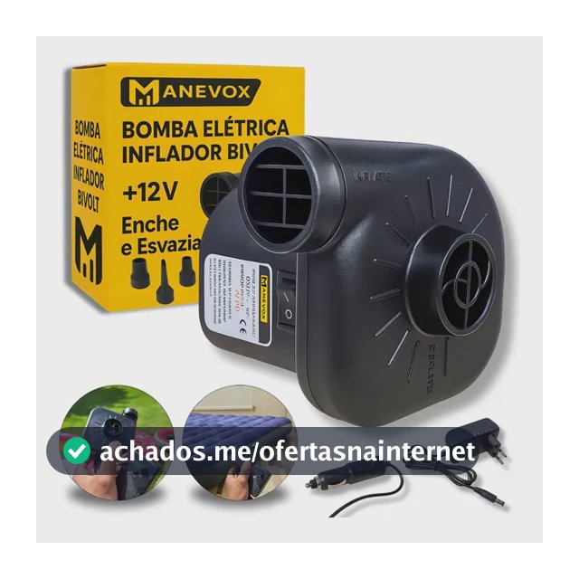 Bomba de Ar Portátil Elétrica Compressor Para Encher e Esvaziar Colchão Inflável Piscina Boias Bivolt Manevox