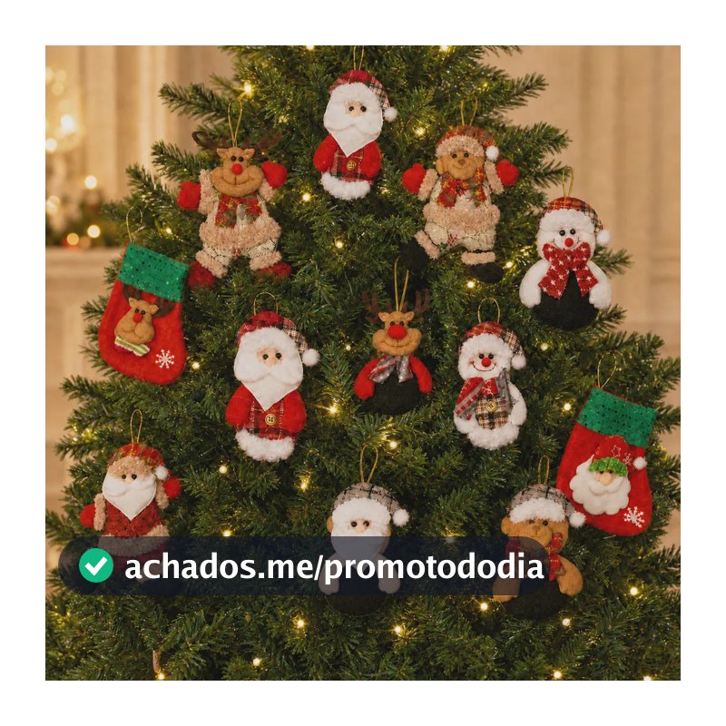Kit 12 Bonecos Natalinos Enfeites Pendentes Papai Noel Urso Meia Decoração Árvore De Natal