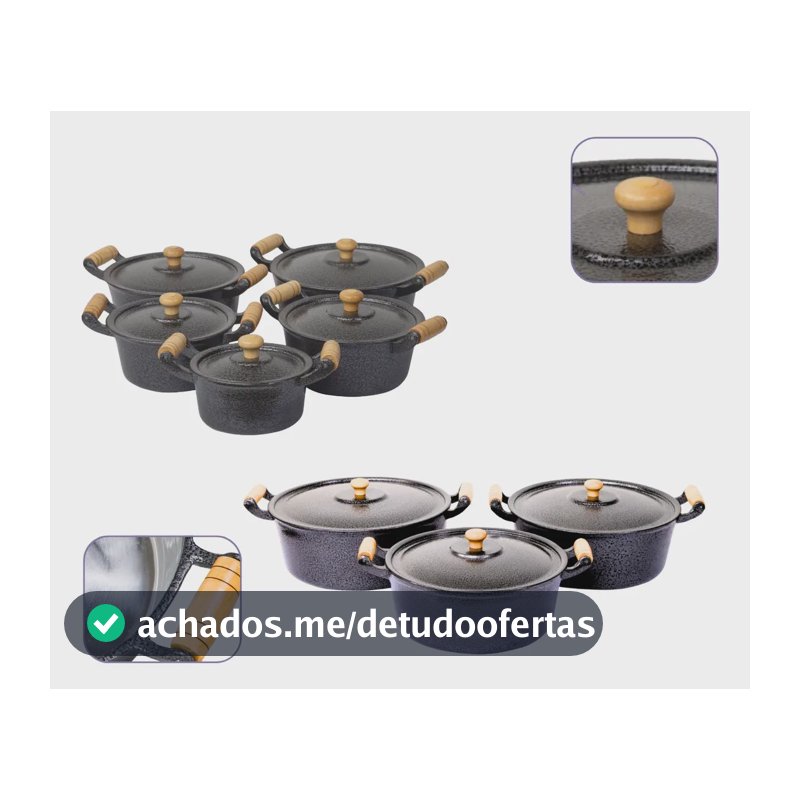Jogo De Panelas De Aluminio Fundido Completo Fogão A Lenha Preto