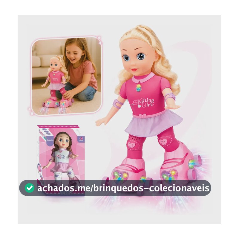 Boneca Patinadora Robô que Anda de Patins Dança e Canta com Luzes LED Skating Girl Brinquedo Musical Infantil para Menina 30cm Kizumba