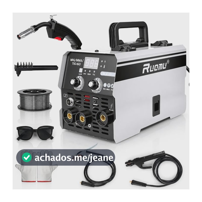 Máquina De Solda Inversora Mig Sem Gás 3 Em 1 Mma Tig Lift 160a Com Tocha Mig E Acessórios