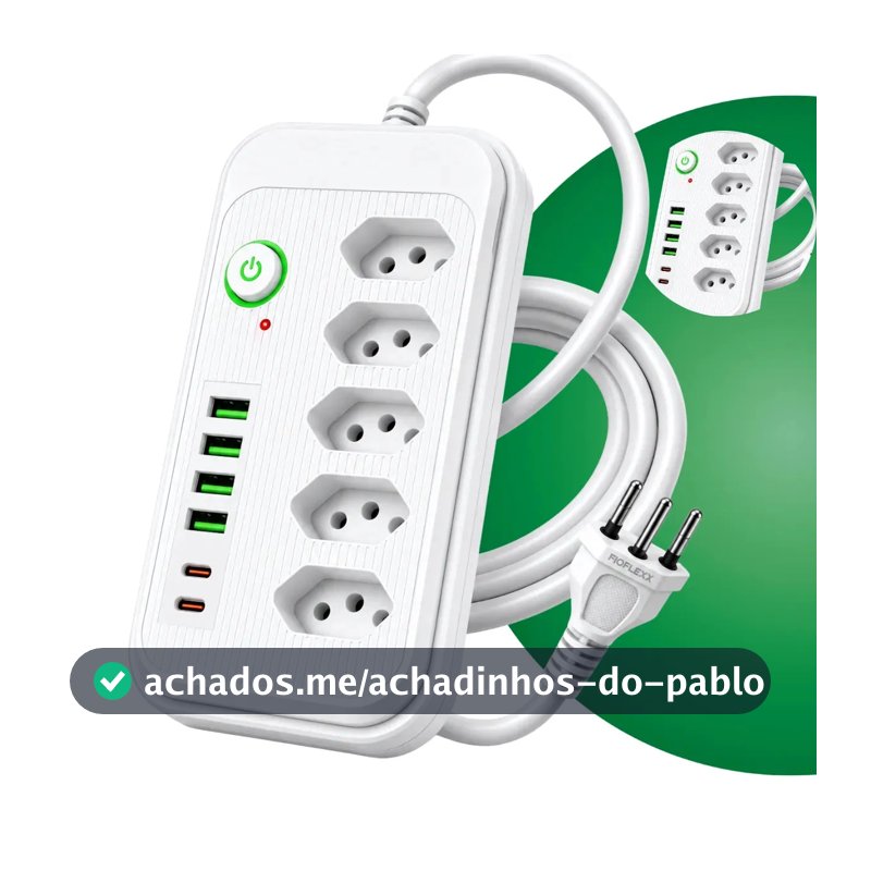 Filtro De Linha Extensão Elétrica 5 Tomadas Usb Type Bivolt 4 USB Tipo C