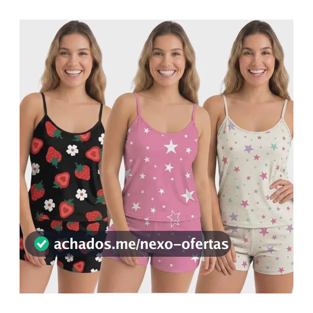 Kit 3 Baby Doll Conjunto Pijama Feminino Estampas Exclusivas