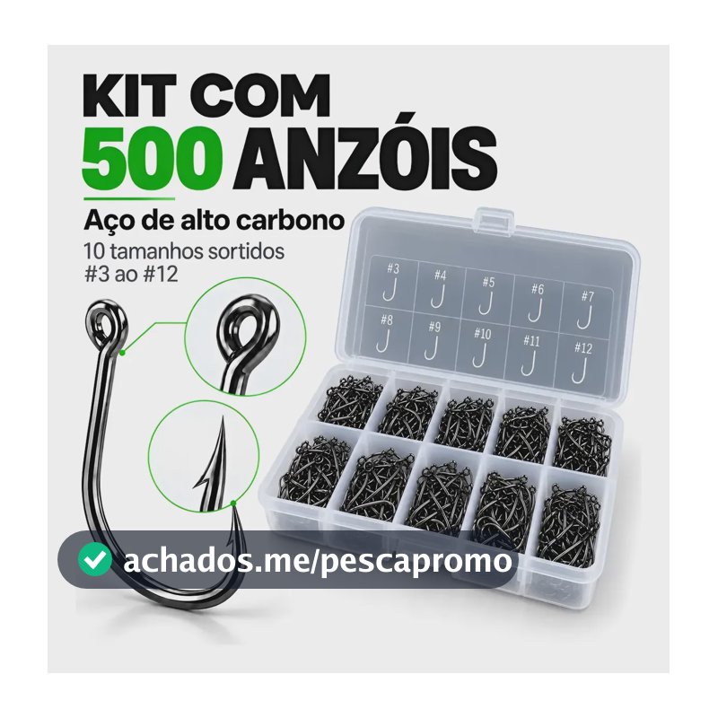 Kit 500 Anzóis Aço Carbono #3 Ao #12 Caixa Anzol Chinu Pesca