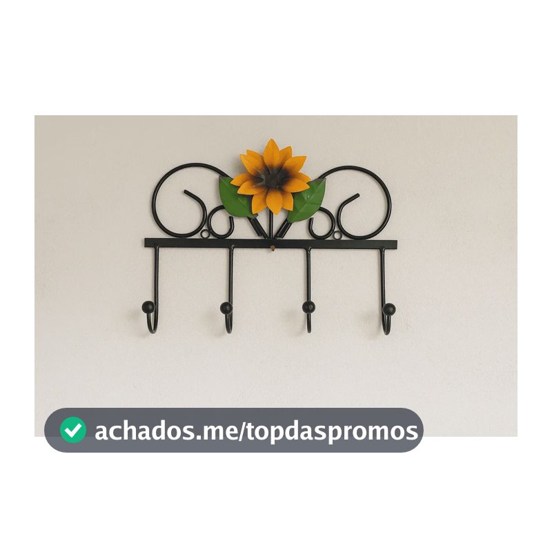 Cabideiro Girassol Ferro 4 Ganchos Rústico Preto