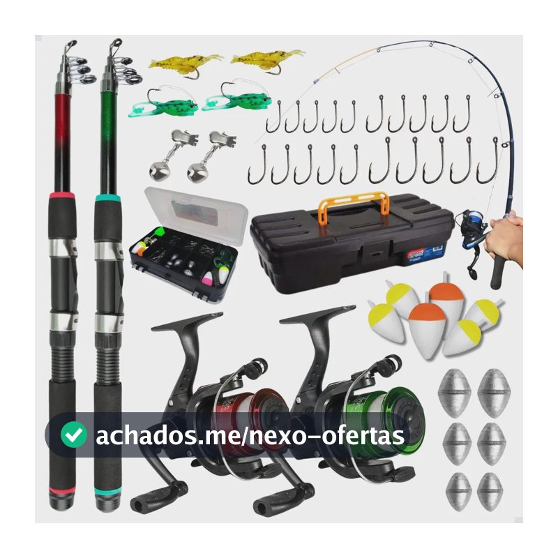 Pescamping Kit Pesca Completo 2 Varas Fibra De Vidro E 2 Molinetes Leve Com Linha Estojo E Maleta Com Acessórios - Tralha de Pescaria