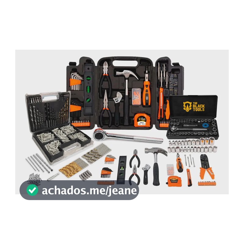Kit Jogo De Ferramentas 129 Peças Com Jogo De 40 Soquetes Chaves E Kit 300 Peças Brocas E Buchas The Black Tools