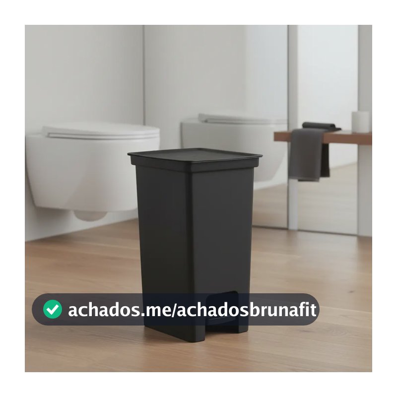 Lixeira 10 Litros Fly Paramount Preta Com Pedal - Cesto de Lixo Plástico para Banheiro Cozinha Lavabo, Tampa com acionamento por pedal e Aro Interno Para Travar Saco de Lixo