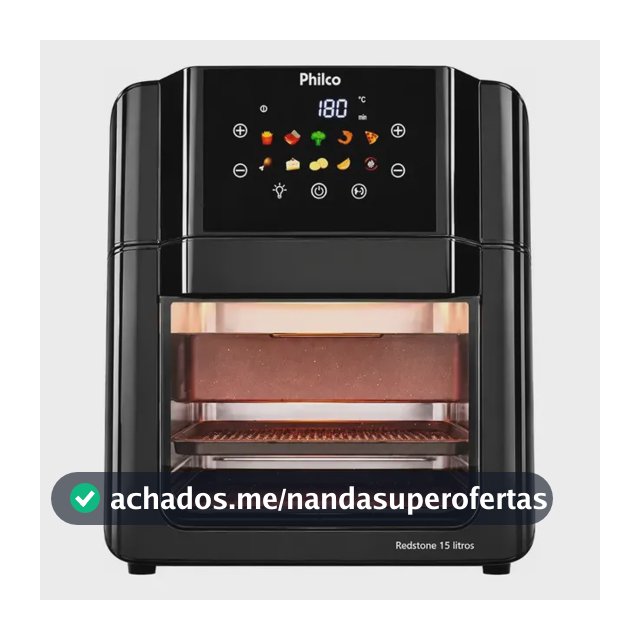 Philco PAF15C Fritadeira Air Fryer Oven 15 Litros Revestimento Redstone Porta Removível Luz Interna 10 Funções Preta