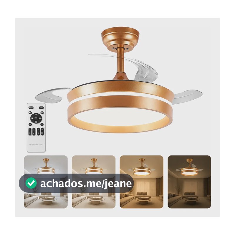 Ventilador De Teto 127/220v Silencioso Bivolt Retrátil Led 30 Cm 60 Hz Dourado-escuro 127/220v Transparente Policarbonato 3