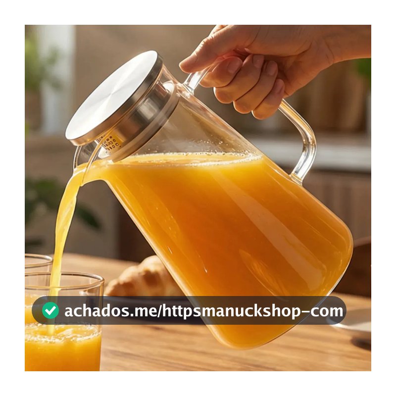 Jarra Vidro Borossilicato 1,8 Litros Tampa Inox Hermética Agua Suco Transparente