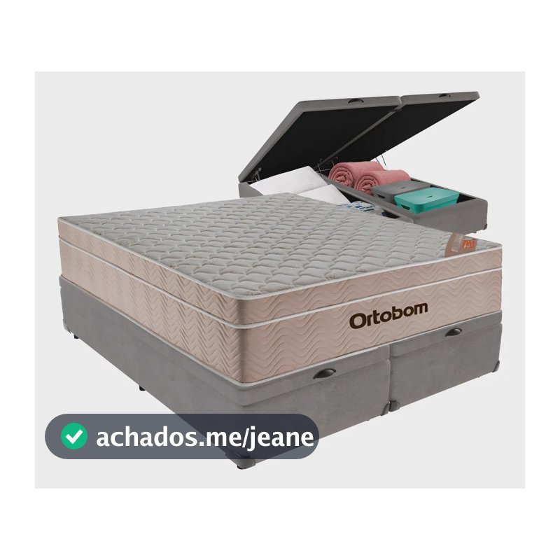 Cama Box Baú Queen Ortobom Airtech Molas Ensacadas Cinza Tecido Malha