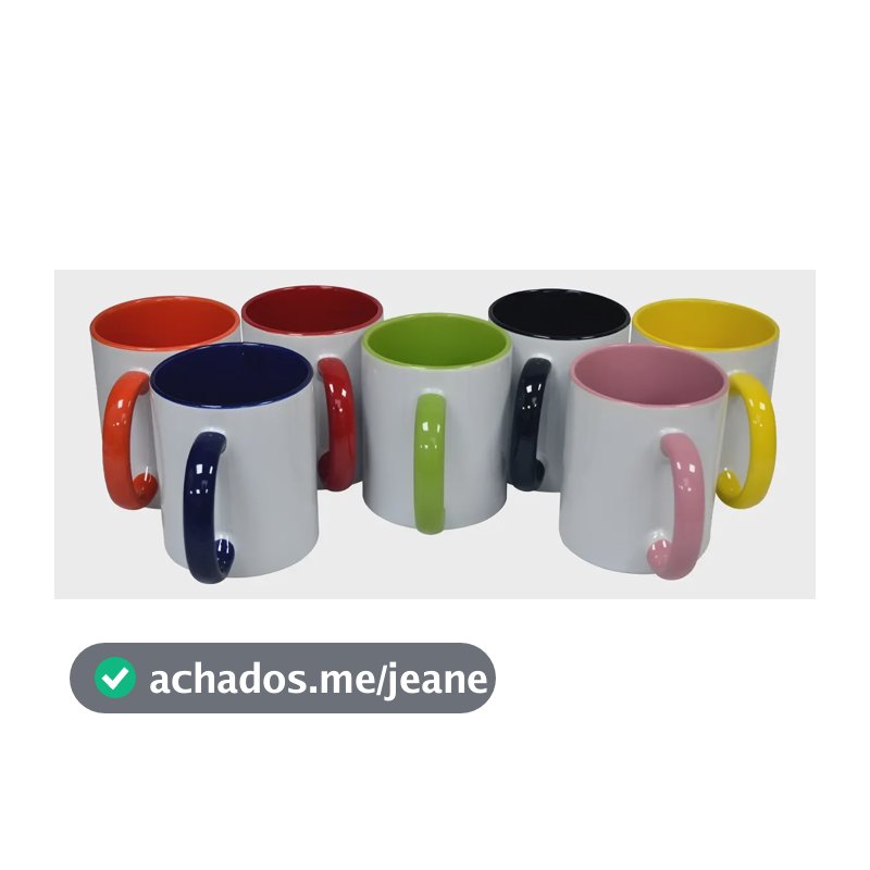 12 Caneca Porcelana Sublimação Interior Alça Colorida 325ml Branco
