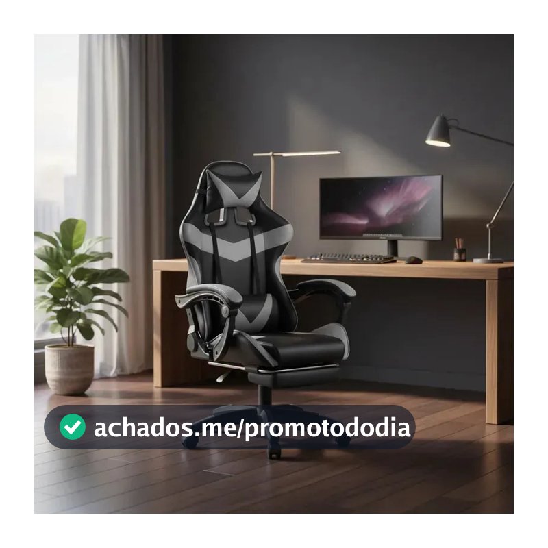 Cadeira De Escritório Gamer Nitro Ergonômica Estofado Couro Sintético Reclinável Altura Ajustável Apoio Para Pés Cor Cinza