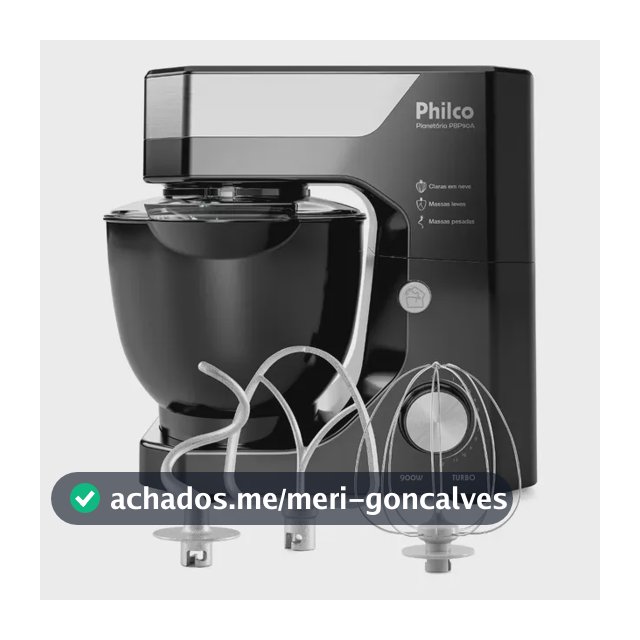 Batedeira Planetária Philco 900W 5L Preta 12 Velocidades Turbo PBP90A