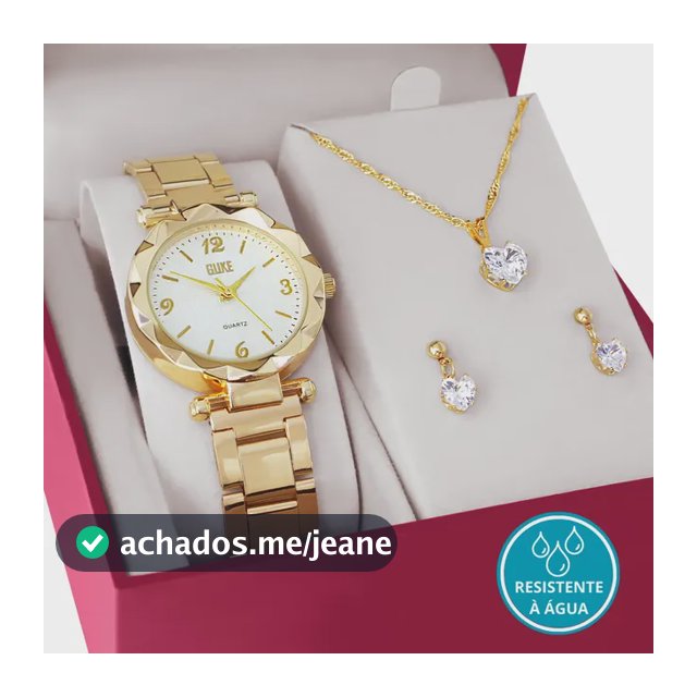 Relógio Feminino + Kit Colar Brincos Folheado Ouro 18k