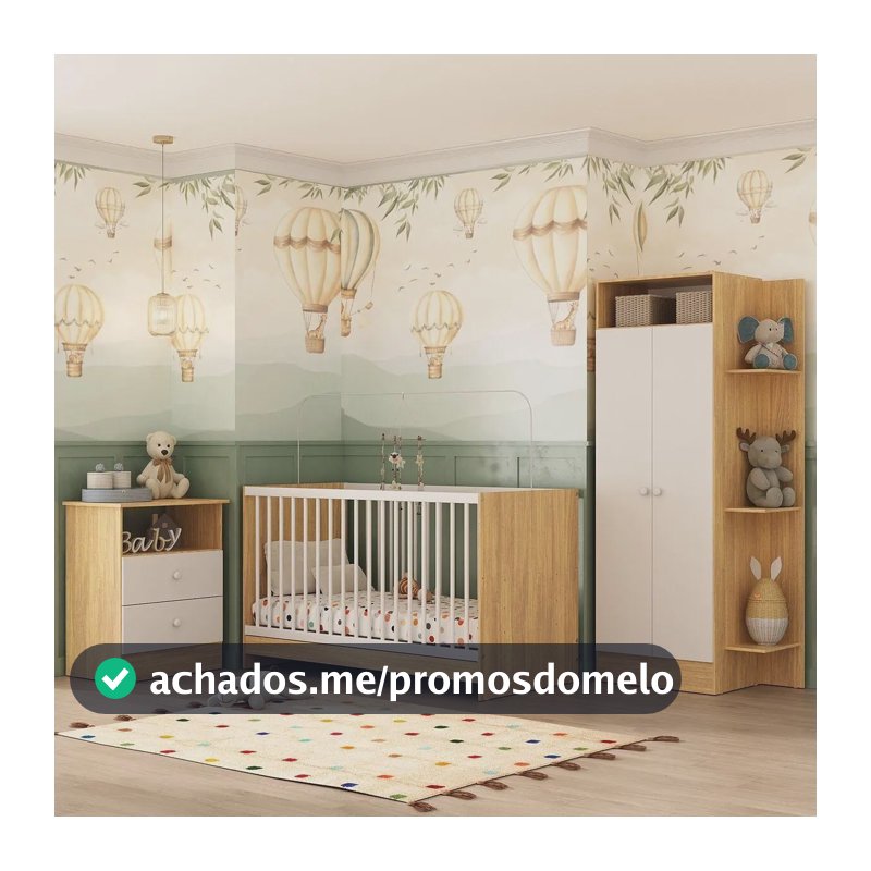 Jogo de Quarto Infantil Trevalla Móveis Pom Pom 3 Peças para Bebê