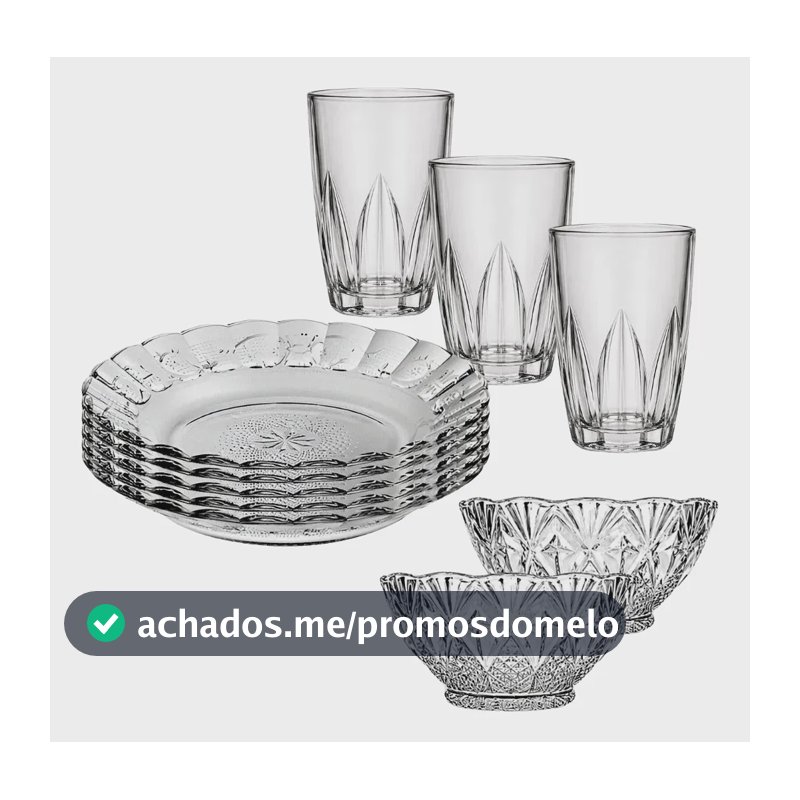 Aparelho De Jantar 18 Peças - Pratos + Copos + Tigelas Transparente