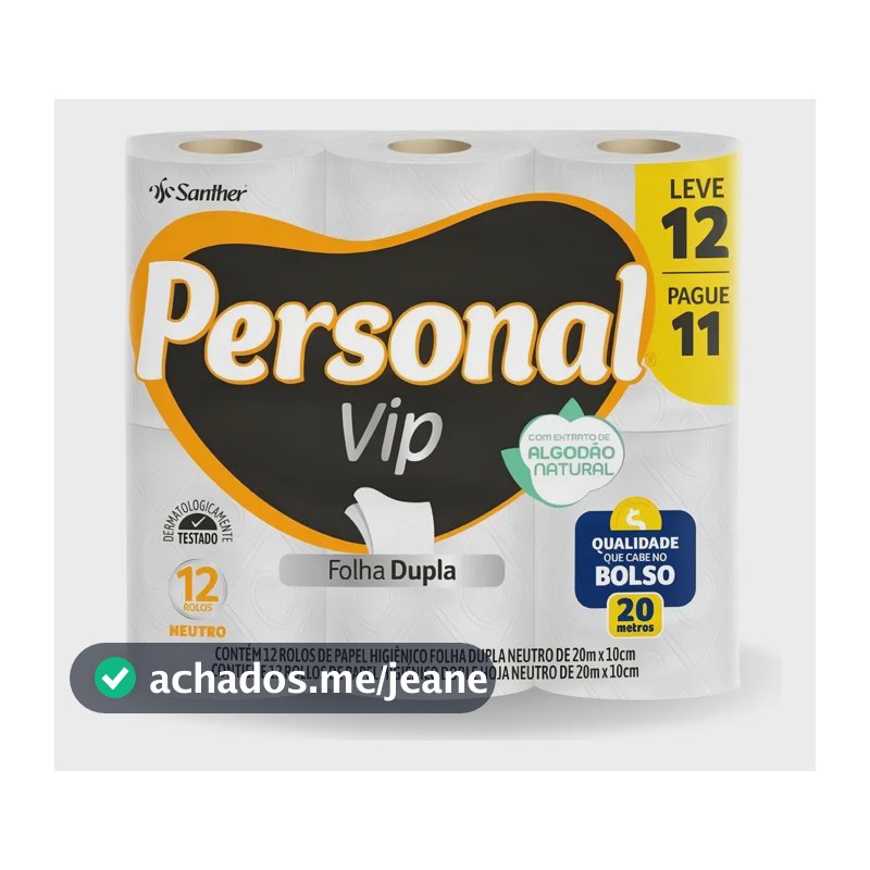 Papel Higiênico Personal Vip Folha Dupla Neutro Kit Com 12 Unidades Super Macio
