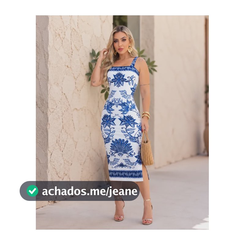 Vestido Feminino Estampado Casual Chic Modelagem Premium Azul Botânico Estampado Único 36-42