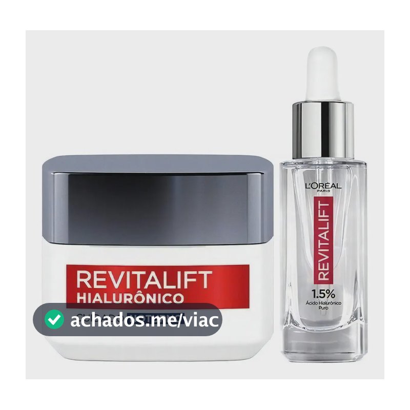 L'Oréal Paris Revitalift Hialurônico Kit Skincare Anti-Idade, com Sérum Preenchedor 30ml + Creme Facial Noturno, Ácido Hialurônico para Hidratação e Redução de Rugas 49g