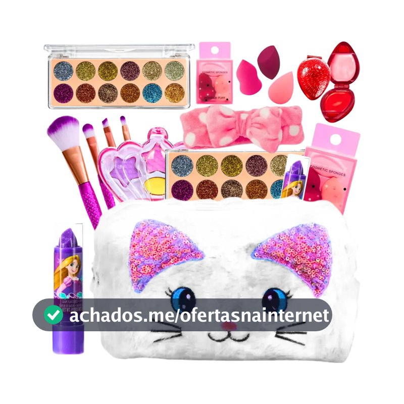 Kit Maquiagem Infantil Kalon Lashes Maleta 8 Peças Com Batom e Acessórios