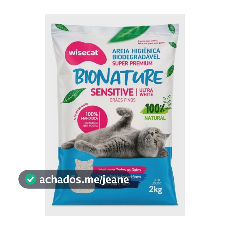 Areia Higiênica Bionature Sensitive Mandioca Fina 2kg