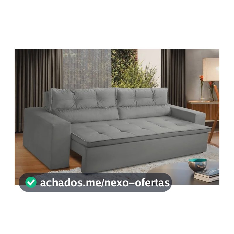 Sofá Retrátil E Reclinável Com Molas 1,80m Vegas Suede Cinza Cinza Suede