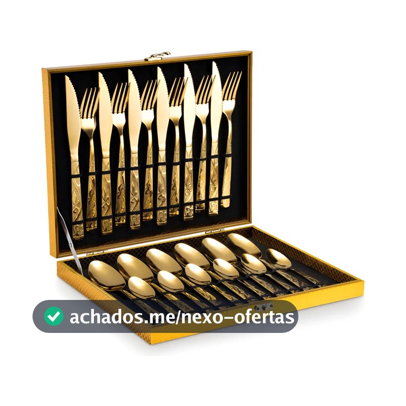 Kit Faqueiro Dourado Luxo Jogo Talheres Inox 24pçs + Maleta