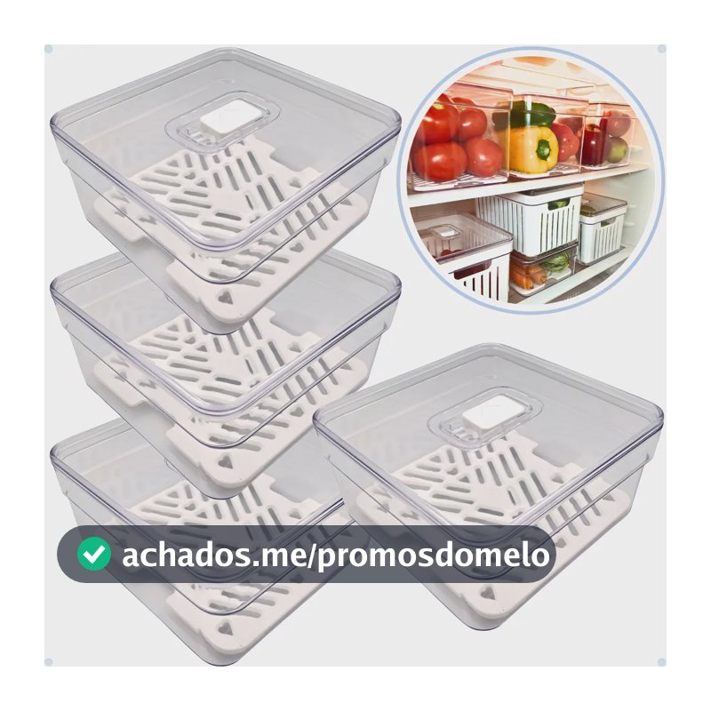 Kit 4 Organizador De Geladeira 1,4l Acrílico Frutas Verduras Cor Transparente