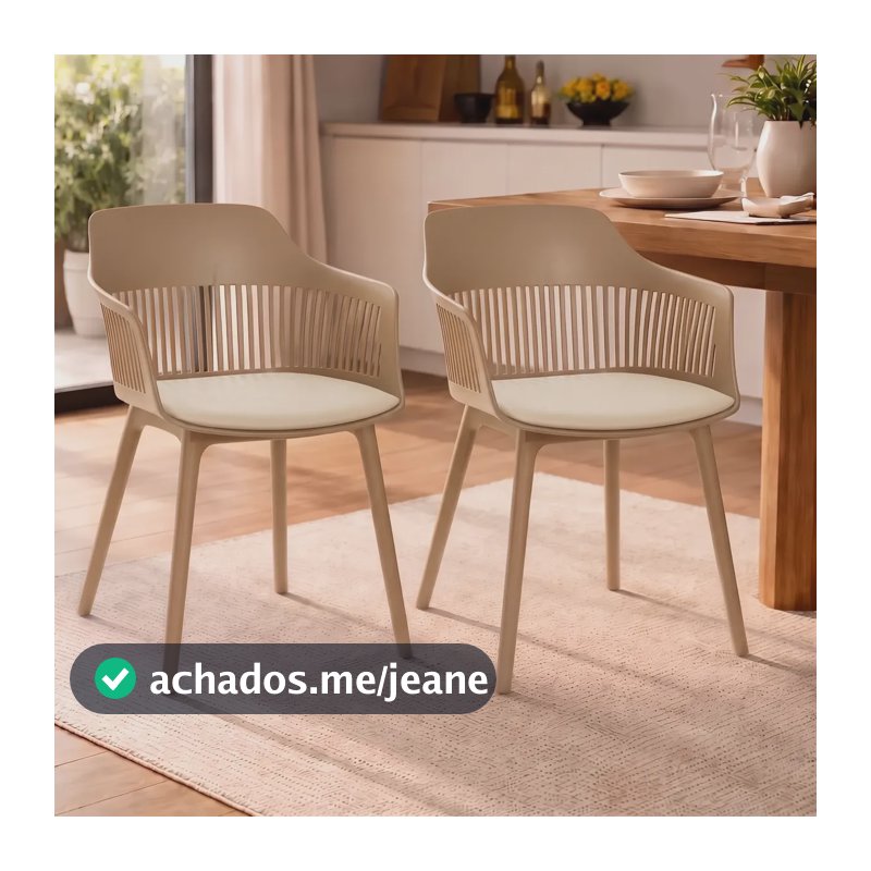 Kit 2 Cadeiras Mesa De Jantar Marcela Design Moderno Eagle Marcela Bege