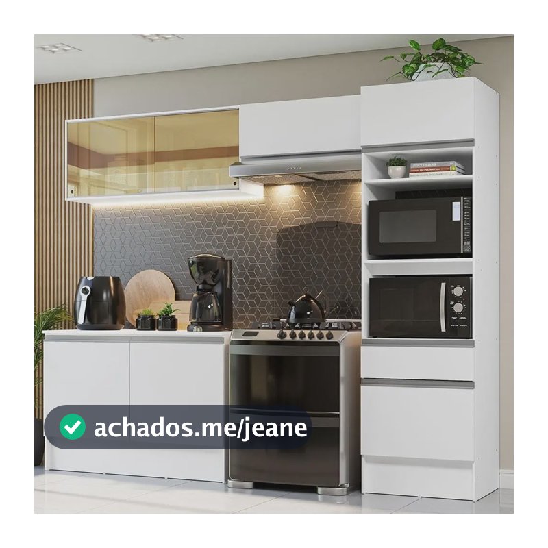 Armário De Cozinha Completa 260cm Branco Diamante Madesa 02 Branco