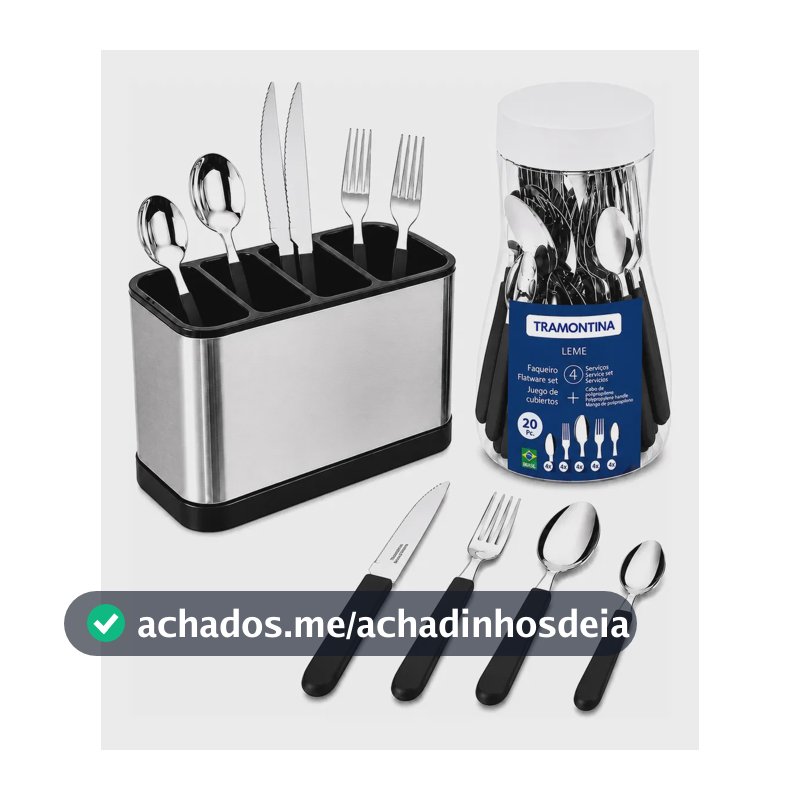 Faqueiro Talher Tramontina Aço Inox 20 Pçs + Escorredor Inox Preto