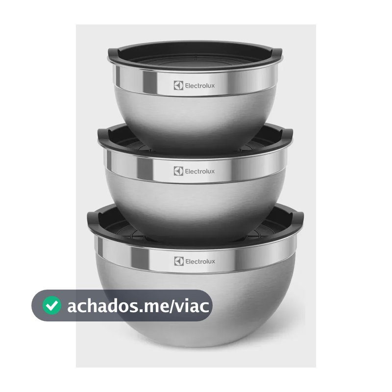 Electrolux Kit 3 Bowls Tigelas de Aço Inox com Tampa Plástica, 1,4L, 2L e 2,6L
