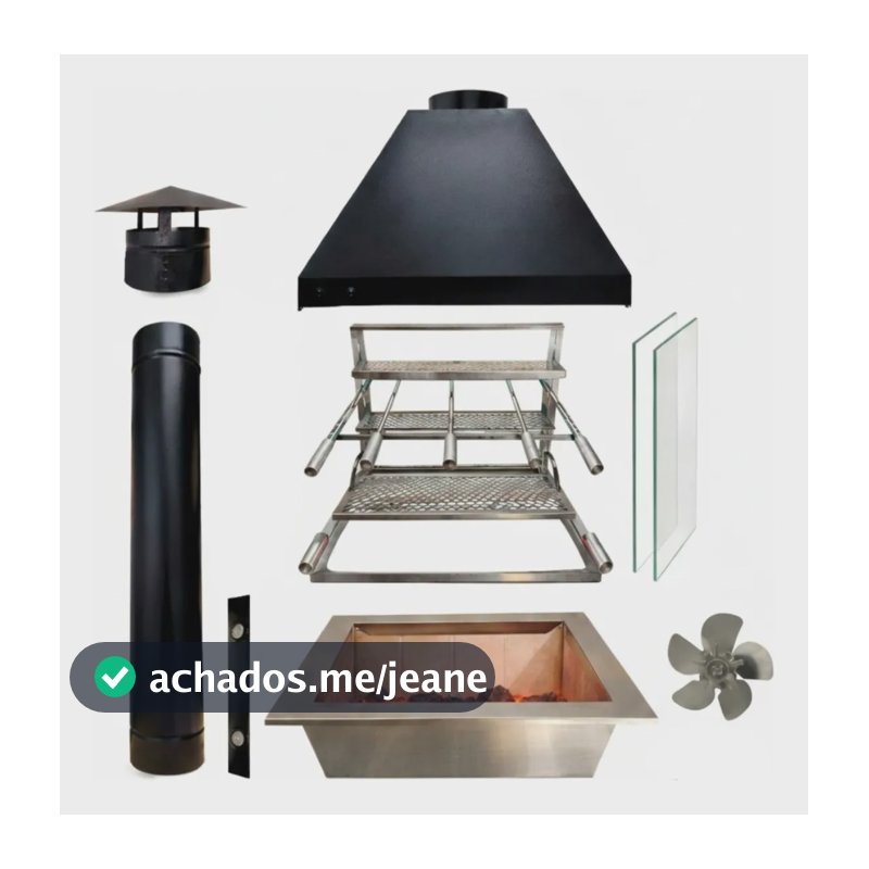 Kit Churrasqueira Completa Inox Coifa 70x50 Braseiro Embutir Preto