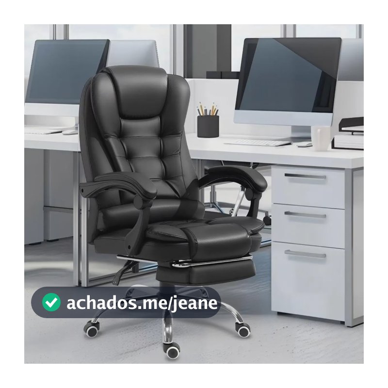 Cadeira Escritório Presidente Ergonômica Apoio Pés Giratória Preto Couro