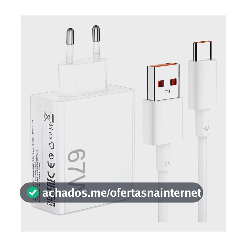 Carregador Turbo Usb C 67w (fonte + Cabo) Branco