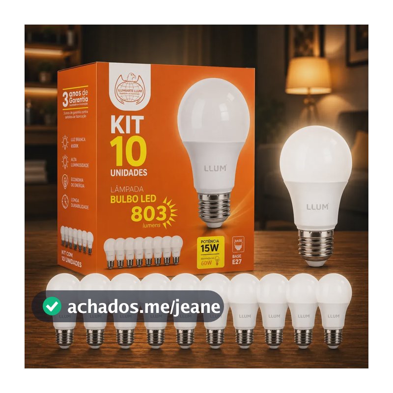 Kit Com 10 Lâmpadas Led Branco Frio 15w E27 6500k Dura+ Llum 127/220v Branco-frio