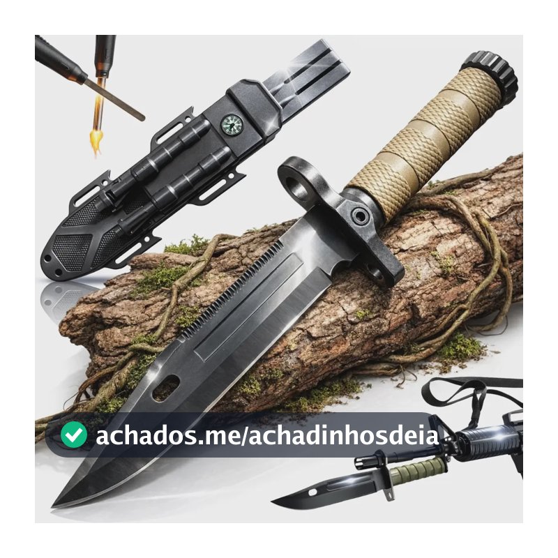Faca Tática Sobrevivência Amolador Pederneira Apito Bainha Verde Militar Preto Outdoor Lâmina Serrilhada Trilha Pesca Caça Camping Aventura Corte Preciso Resistência Alta Durabilidade Uso Profissional
