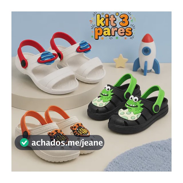 Kit 3 Pares Sandália Infantil Menino Papete Leve Personagens