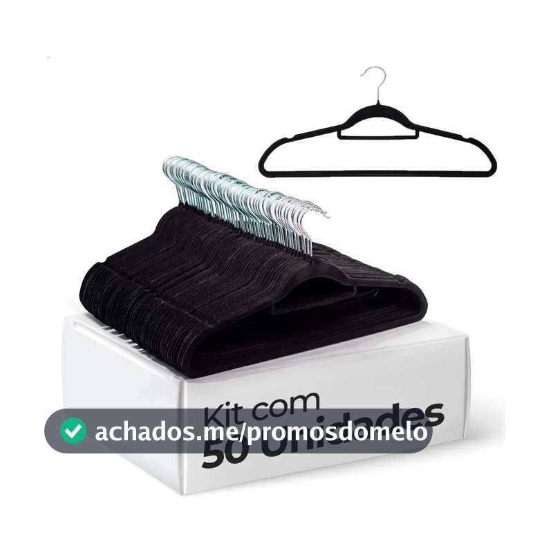 Vittak Kit 50 Cabides Veludo De Roupa Antideslizante Slim Adulto Cor Preto