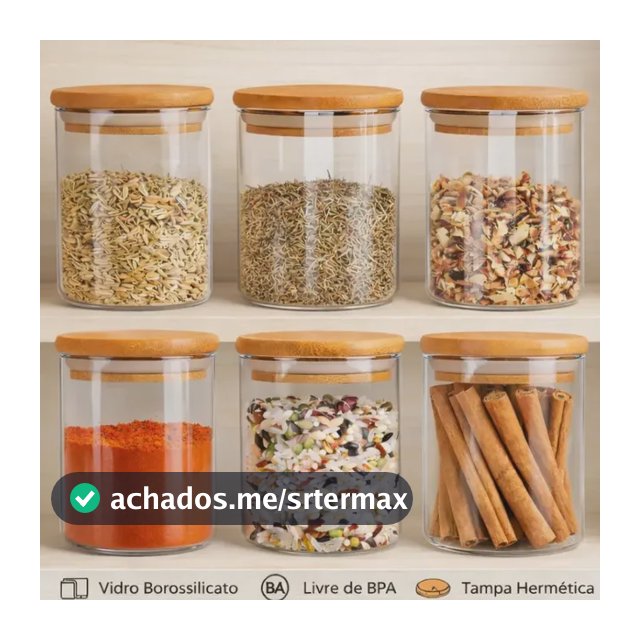 Kit 6 Potes De Vidro Herméticos Com Tampa De Bambu De 200ml Para Mantimentos Alimentos Grãos Café Massas Cereais Cozinha Com Vedação Hermética Vidro Borossilicato Livre Bpa Transparente