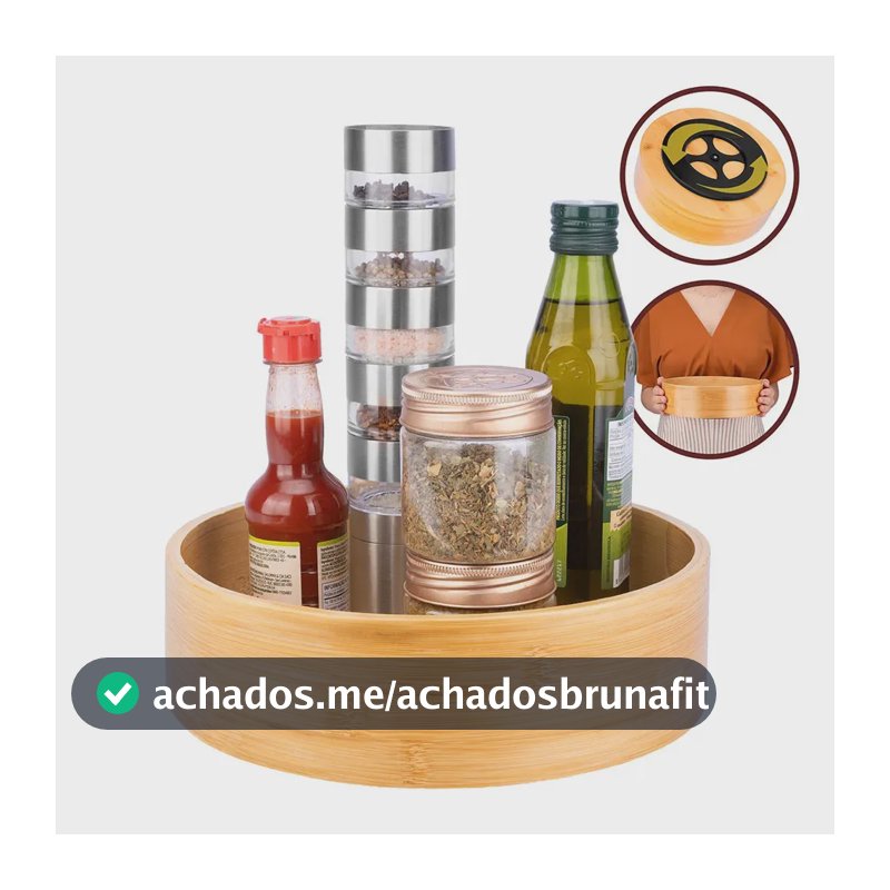 Organizador Giratório Bandeja Multiuso Bambu Biscuitt Regalo Artesan 24cm