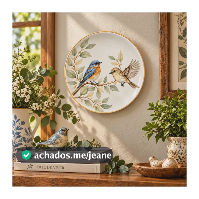 Prato Parede Com Suporte Decorativo Porcelana Pássaro 19cm Branco 00219 Prato Parede Porcelana Cerâmica Gancho Suporte Pássaro Limão Siciliano Azulejo Mandala