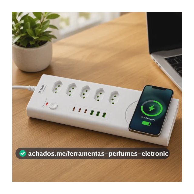Extensão Filtro Linha Turbo Pd Régua 20 5 Tomada Usb Indução Branco 127/220v