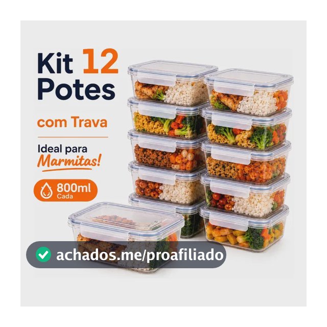 Kit 12 Potes Marmita Com Trava Lateral Freezer Microondas Transparente
