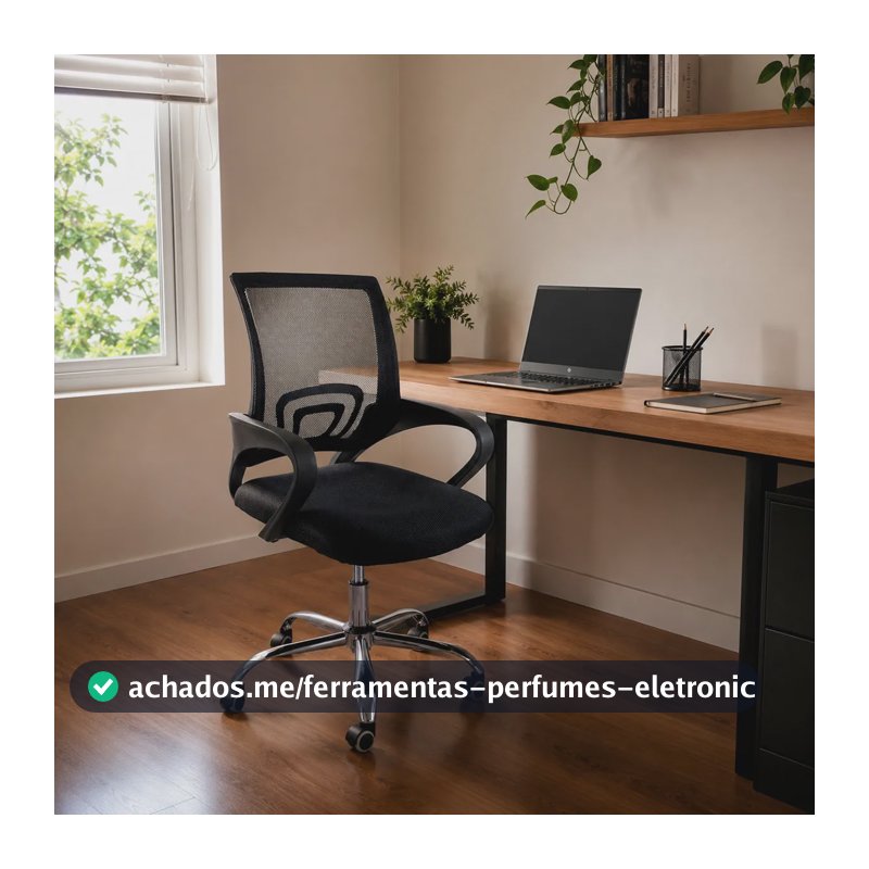 Cadeira Escritório Ergonômica Giratória Oficial Begonia Mesh Preto Espuma