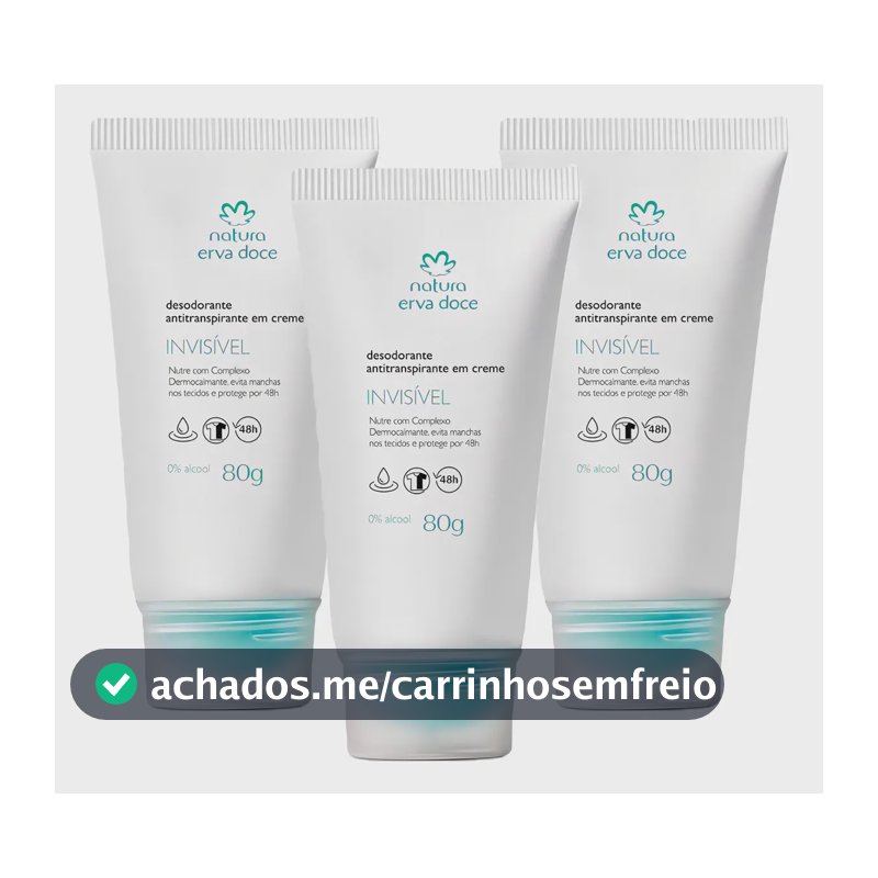 Kit Desodorante Natura Creme Erva Doce 80g - 3 Unidades